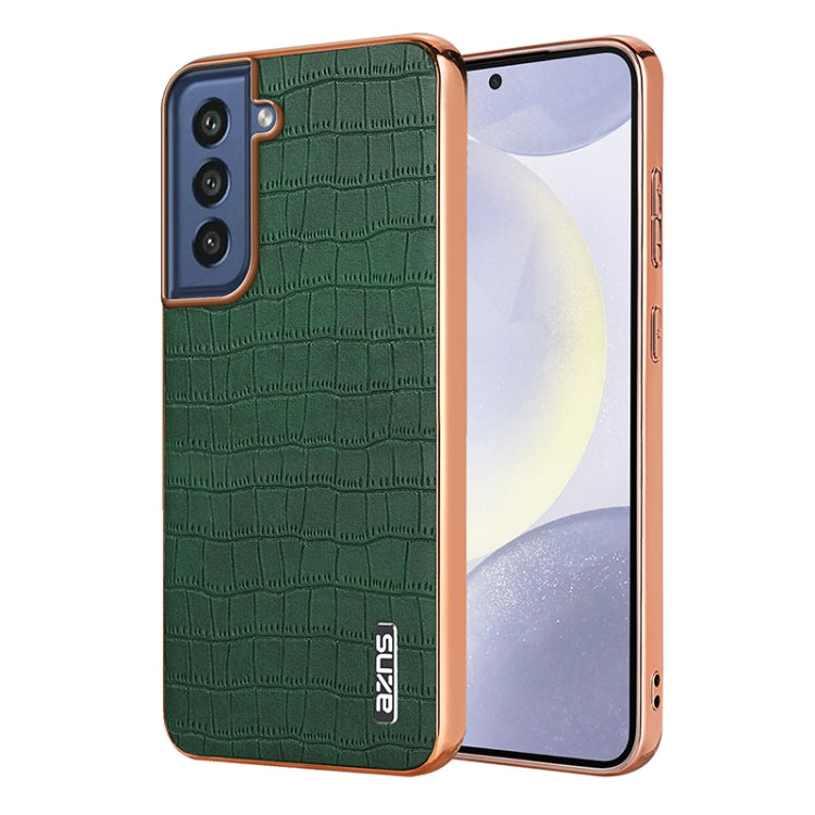 AZNS Electroplated Frame Crocodile Texture Full Coverage Phone Case, For Samsung Galaxy S23 5G, For Samsung Galaxy S22+ 5G, For Samsung Galaxy S22 5G, For Samsung Galaxy S21 FE 5G
