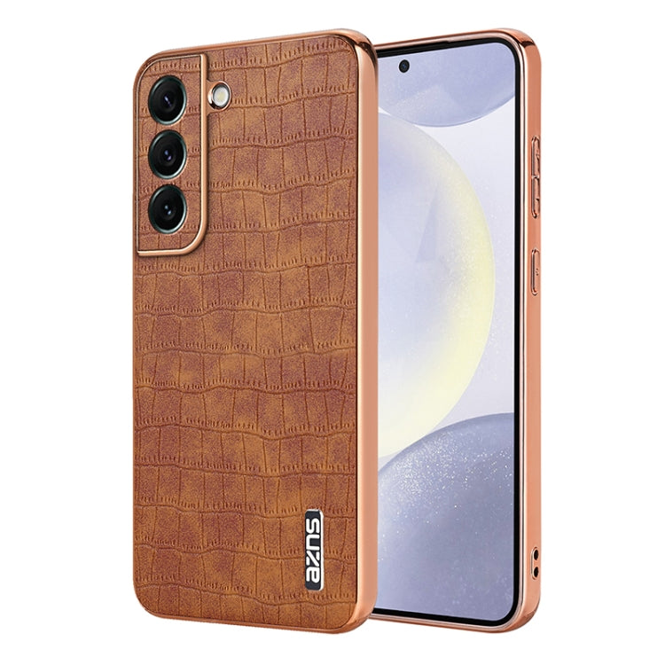 AZNS Electroplated Frame Crocodile Texture Full Coverage Phone Case, For Samsung Galaxy S23 5G, For Samsung Galaxy S22+ 5G, For Samsung Galaxy S22 5G, For Samsung Galaxy S21 FE 5G