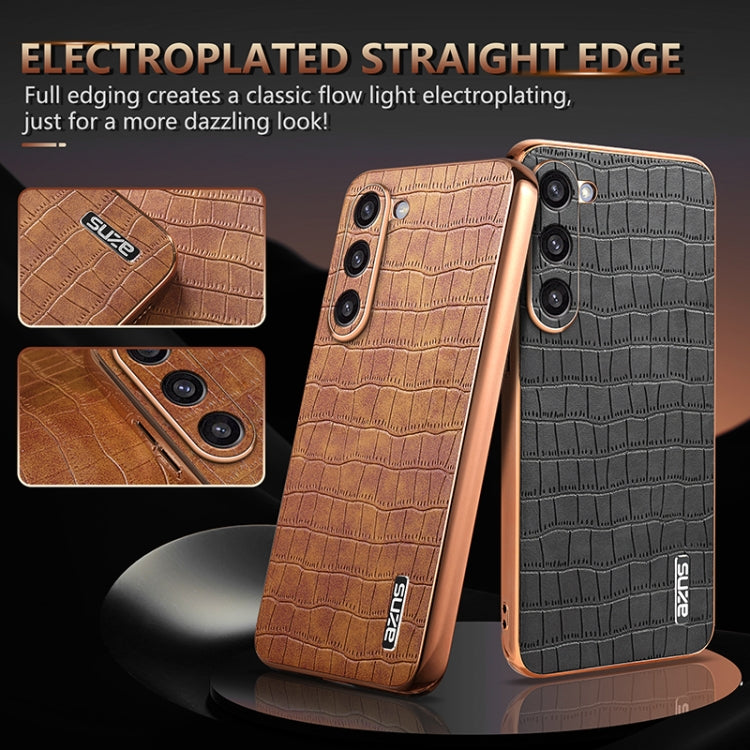 AZNS Electroplated Frame Crocodile Texture Full Coverage Phone Case, For Samsung Galaxy S23 5G, For Samsung Galaxy S22+ 5G, For Samsung Galaxy S22 5G, For Samsung Galaxy S21 FE 5G