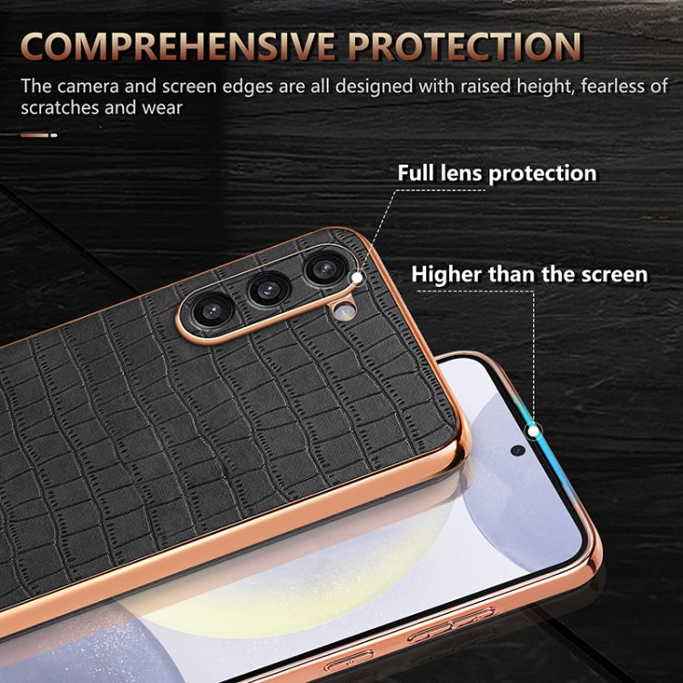 AZNS Electroplated Frame Crocodile Texture Full Coverage Phone Case, For Samsung Galaxy S23 5G, For Samsung Galaxy S22+ 5G, For Samsung Galaxy S22 5G, For Samsung Galaxy S21 FE 5G