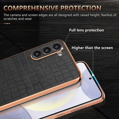 AZNS Electroplated Frame Crocodile Texture Full Coverage Phone Case, For Samsung Galaxy S23 5G, For Samsung Galaxy S22+ 5G, For Samsung Galaxy S22 5G, For Samsung Galaxy S21 FE 5G