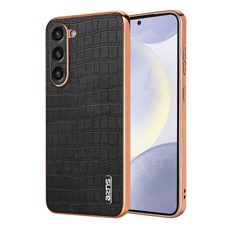 AZNS Electroplated Frame Crocodile Texture Full Coverage Phone Case, For Samsung Galaxy S26+ 5G, For Samsung Galaxy S26 Ultra 5G, For Samsung Galaxy S26 5G, For Samsung Galaxy S25 Edge 5G, For Samsung Galaxy S25 5G, For Samsung Galaxy S25+ 5G          ...