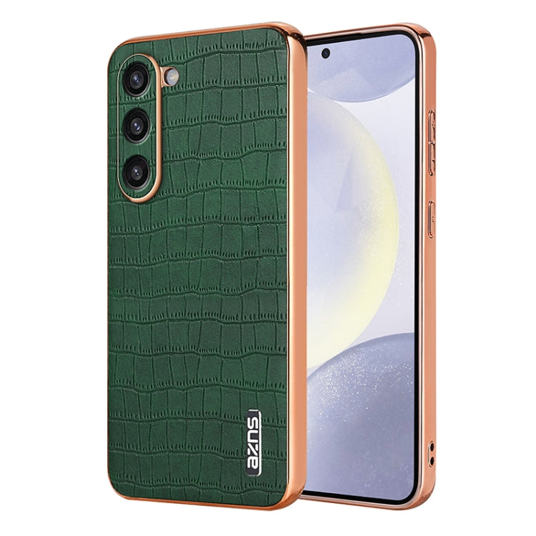 AZNS Electroplated Frame Crocodile Texture Full Coverage Phone Case, For Samsung Galaxy S26+ 5G, For Samsung Galaxy S26 Ultra 5G, For Samsung Galaxy S26 5G, For Samsung Galaxy S25 Edge 5G, For Samsung Galaxy S25 5G, For Samsung Galaxy S25+ 5G          ...