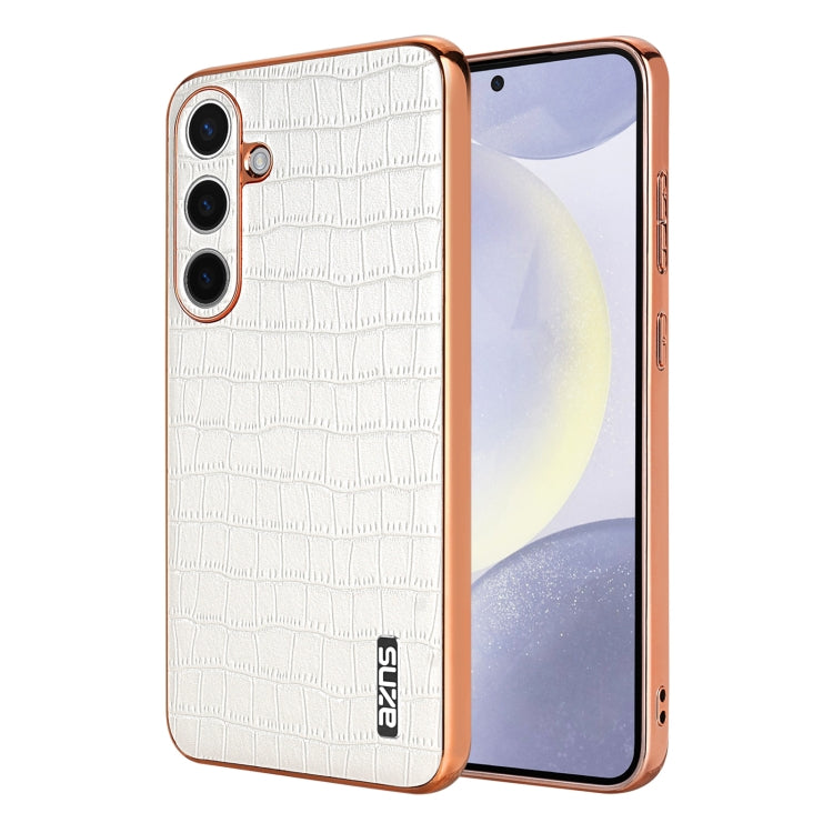 AZNS Electroplated Frame Crocodile Texture Full Coverage Phone Case, For Galaxy S26 FE 5G, For Samsung Galaxy S26+ 5G, For Samsung Galaxy S26 Ultra 5G, For Samsung Galaxy S26 5G, For Samsung Galaxy S25 Edge 5G, For Samsung Galaxy S25 5G                ...