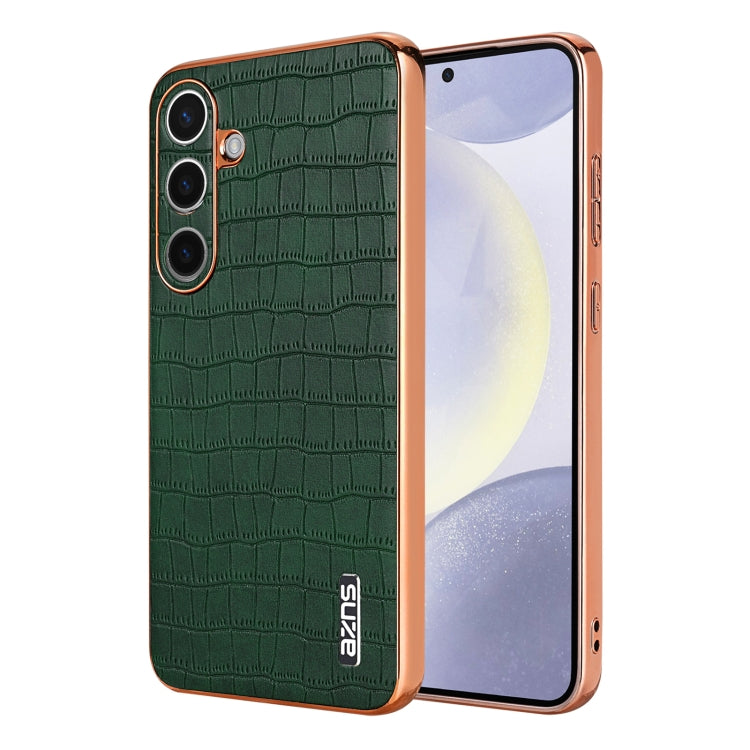 AZNS Electroplated Frame Crocodile Texture Full Coverage Phone Case, For Samsung Galaxy S26+ 5G, For Samsung Galaxy S26 Ultra 5G, For Samsung Galaxy S26 5G, For Samsung Galaxy S25 Edge 5G, For Samsung Galaxy S25 5G, For Samsung Galaxy S25+ 5G          ...