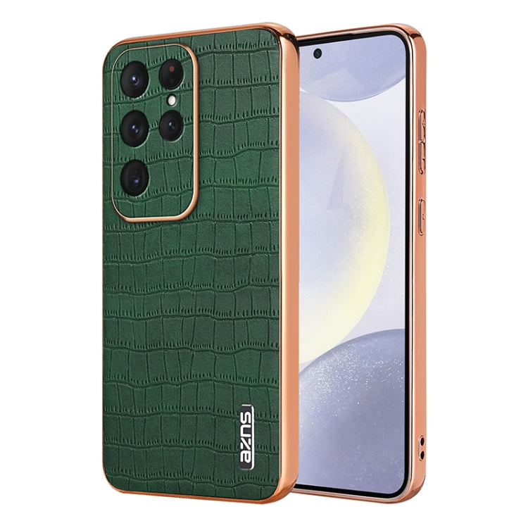 AZNS Electroplated Frame Crocodile Texture Full Coverage Phone Case, For Samsung Galaxy S26+ 5G, For Samsung Galaxy S26 Ultra 5G, For Samsung Galaxy S26 5G, For Samsung Galaxy S25 Edge 5G, For Samsung Galaxy S25 5G, For Samsung Galaxy S25+ 5G          ...