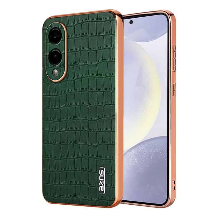 AZNS Electroplated Frame Crocodile Texture Full Coverage Phone Case, For Galaxy S26 FE 5G, For Samsung Galaxy S26+ 5G, For Samsung Galaxy S26 Ultra 5G, For Samsung Galaxy S26 5G, For Samsung Galaxy S25 Edge 5G, For Samsung Galaxy S25 5G                ...