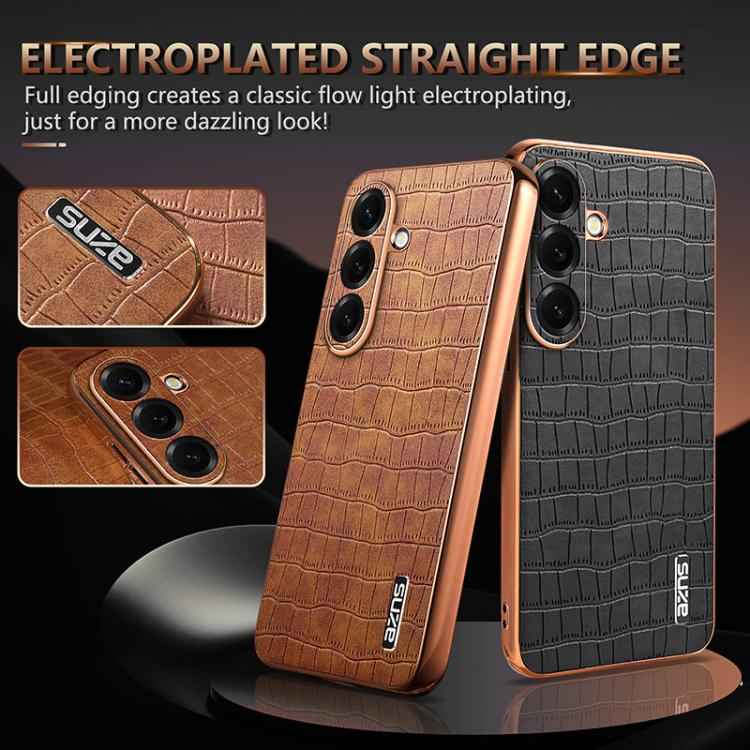 AZNS Electroplated Frame Crocodile Texture Full Coverage Phone Case, For Samsung Galaxy S26+ 5G, For Samsung Galaxy S26 Ultra 5G, For Samsung Galaxy S26 5G, For Samsung Galaxy S25 Edge 5G, For Samsung Galaxy S25 5G, For Samsung Galaxy S25+ 5G          ...