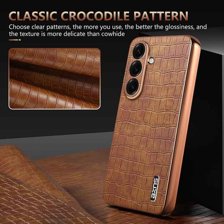 AZNS Electroplated Frame Crocodile Texture Full Coverage Phone Case, For Samsung Galaxy S26+ 5G, For Samsung Galaxy S26 Ultra 5G, For Samsung Galaxy S26 5G, For Samsung Galaxy S25 Edge 5G, For Samsung Galaxy S25 5G, For Samsung Galaxy S25+ 5G          ...
