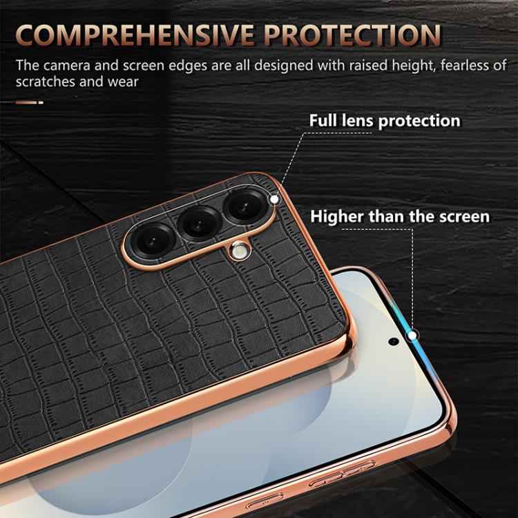 AZNS Electroplated Frame Crocodile Texture Full Coverage Phone Case, For Samsung Galaxy S26+ 5G, For Samsung Galaxy S26 Ultra 5G, For Samsung Galaxy S26 5G, For Samsung Galaxy S25 Edge 5G, For Samsung Galaxy S25 5G, For Samsung Galaxy S25+ 5G          ...
