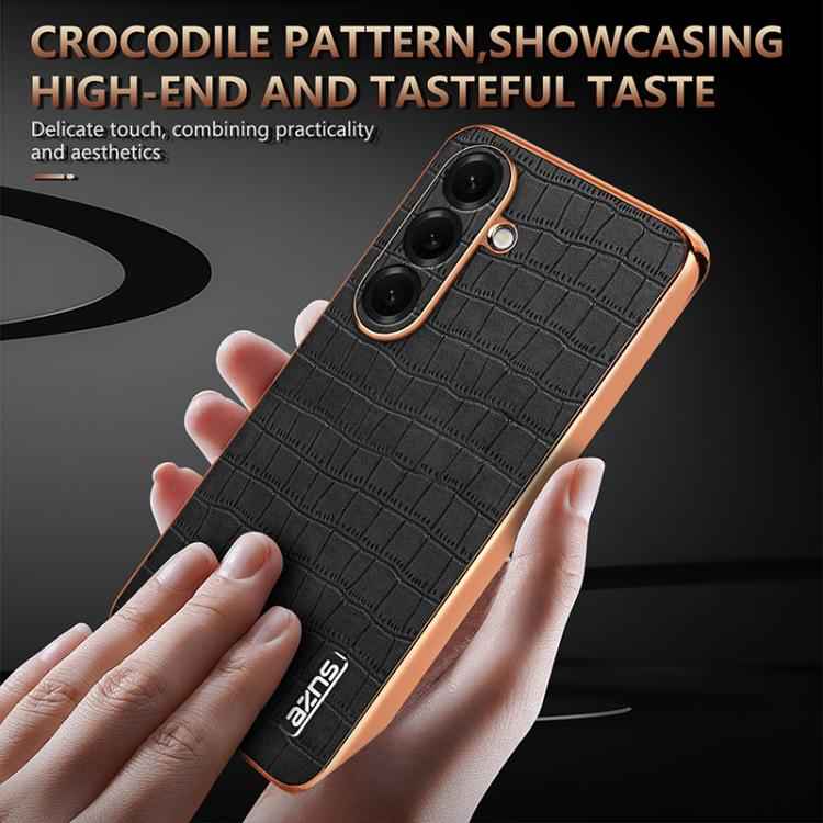 AZNS Electroplated Frame Crocodile Texture Full Coverage Phone Case, For Samsung Galaxy S26+ 5G, For Samsung Galaxy S26 Ultra 5G, For Samsung Galaxy S26 5G, For Samsung Galaxy S25 Edge 5G, For Samsung Galaxy S25 5G, For Samsung Galaxy S25+ 5G          ...