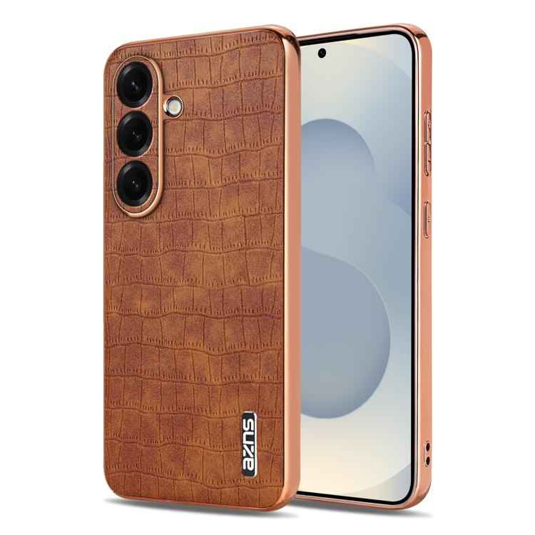 AZNS Electroplated Frame Crocodile Texture Full Coverage Phone Case, For Samsung Galaxy S26+ 5G, For Samsung Galaxy S26 Ultra 5G, For Samsung Galaxy S26 5G, For Samsung Galaxy S25 Edge 5G, For Samsung Galaxy S25 5G, For Samsung Galaxy S25+ 5G          ...