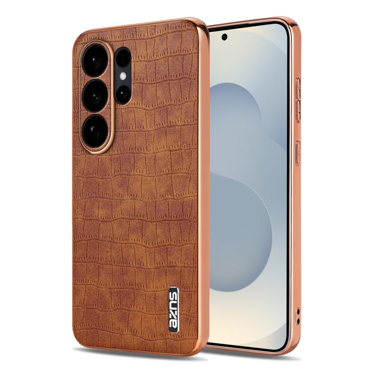 AZNS Electroplated Frame Crocodile Texture Full Coverage Phone Case, For Galaxy S26 FE 5G, For Samsung Galaxy S26+ 5G, For Samsung Galaxy S26 Ultra 5G, For Samsung Galaxy S26 5G, For Samsung Galaxy S25 Edge 5G, For Samsung Galaxy S25 5G                ...