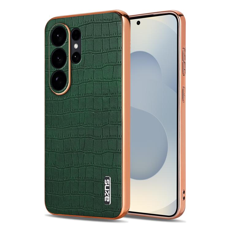 AZNS Electroplated Frame Crocodile Texture Full Coverage Phone Case, For Galaxy S26 FE 5G, For Samsung Galaxy S26+ 5G, For Samsung Galaxy S26 Ultra 5G, For Samsung Galaxy S26 5G, For Samsung Galaxy S25 Edge 5G, For Samsung Galaxy S25 5G                ...