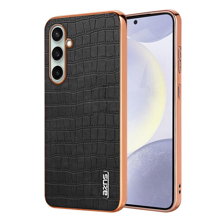AZNS Electroplated Frame Crocodile Texture Full Coverage Phone Case, For Galaxy S26 FE 5G, For Samsung Galaxy S26+ 5G, For Samsung Galaxy S26 Ultra 5G, For Samsung Galaxy S26 5G, For Samsung Galaxy S25 Edge 5G, For Samsung Galaxy S25 5G                ...