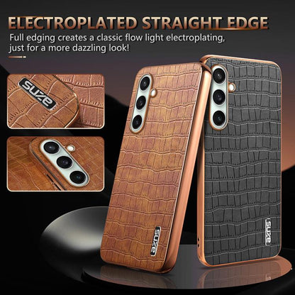 AZNS Electroplated Frame Crocodile Texture Full Coverage Phone Case, For Galaxy S26 FE 5G, For Samsung Galaxy S26+ 5G, For Samsung Galaxy S26 Ultra 5G, For Samsung Galaxy S26 5G, For Samsung Galaxy S25 Edge 5G, For Samsung Galaxy S25 5G                ...