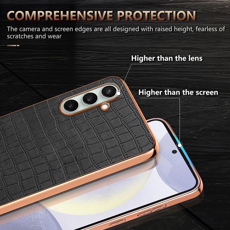 AZNS Electroplated Frame Crocodile Texture Full Coverage Phone Case, For Galaxy S26 FE 5G, For Samsung Galaxy S26+ 5G, For Samsung Galaxy S26 Ultra 5G, For Samsung Galaxy S26 5G, For Samsung Galaxy S25 Edge 5G, For Samsung Galaxy S25 5G                ...