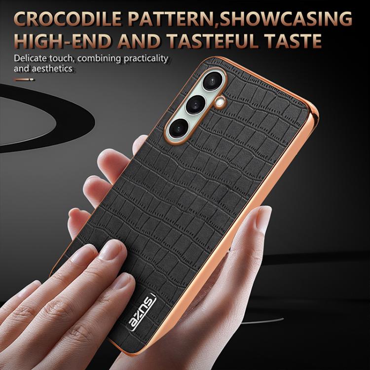 AZNS Electroplated Frame Crocodile Texture Full Coverage Phone Case, For Galaxy S26 FE 5G, For Samsung Galaxy S26+ 5G, For Samsung Galaxy S26 Ultra 5G, For Samsung Galaxy S26 5G, For Samsung Galaxy S25 Edge 5G, For Samsung Galaxy S25 5G                ...