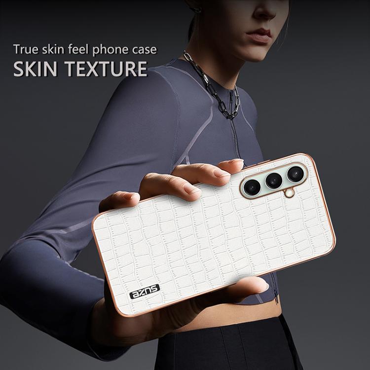 AZNS Electroplated Frame Crocodile Texture Full Coverage Phone Case, For Galaxy S26 FE 5G, For Samsung Galaxy S26+ 5G, For Samsung Galaxy S26 Ultra 5G, For Samsung Galaxy S26 5G, For Samsung Galaxy S25 Edge 5G, For Samsung Galaxy S25 5G                ...