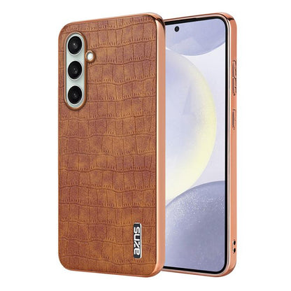 AZNS Electroplated Frame Crocodile Texture Full Coverage Phone Case, For Galaxy S26 FE 5G, For Samsung Galaxy S26+ 5G, For Samsung Galaxy S26 Ultra 5G, For Samsung Galaxy S26 5G, For Samsung Galaxy S25 Edge 5G, For Samsung Galaxy S25 5G                ...