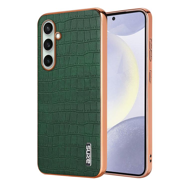 AZNS Electroplated Frame Crocodile Texture Full Coverage Phone Case, For Galaxy S26 FE 5G, For Samsung Galaxy S26+ 5G, For Samsung Galaxy S26 Ultra 5G, For Samsung Galaxy S26 5G, For Samsung Galaxy S25 Edge 5G, For Samsung Galaxy S25 5G                ...