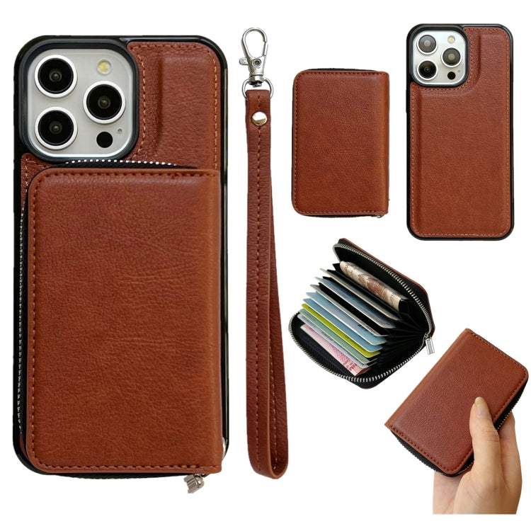 Solid Color Zipper 11-Card Slots Bag Phone Case with Lanyard