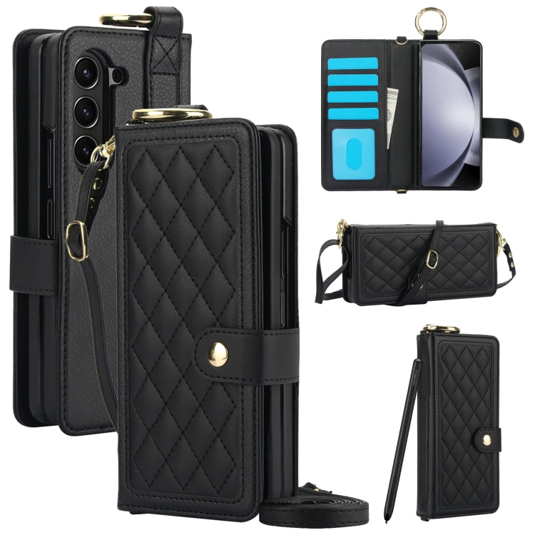 Splicing Rhombic Texture Phone Case with Long & Short Lanyard, Not Included Pen