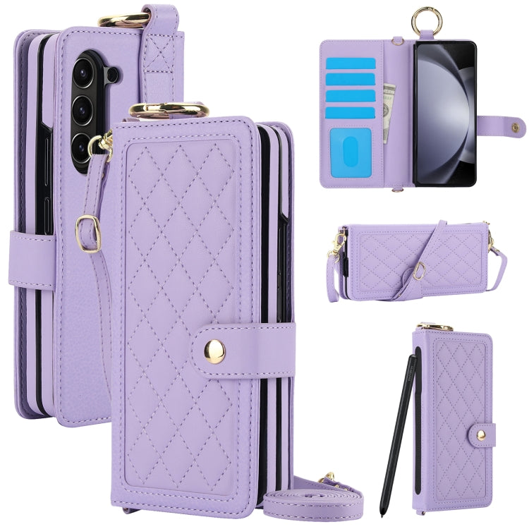 Splicing Rhombic Texture Phone Case with Long & Short Lanyard, Not Included Pen