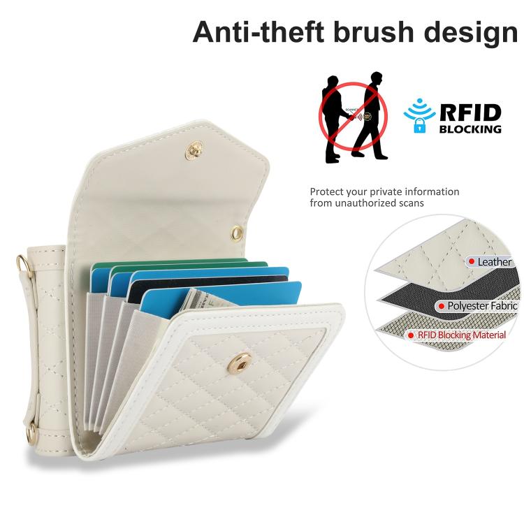 Splicing Rhombic Texture Phone Case with Long & Short Lanyard, Not Included Pen