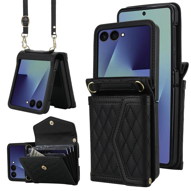 Splicing Rhombic Texture Phone Case with Long & Short Lanyard, Not Included Pen