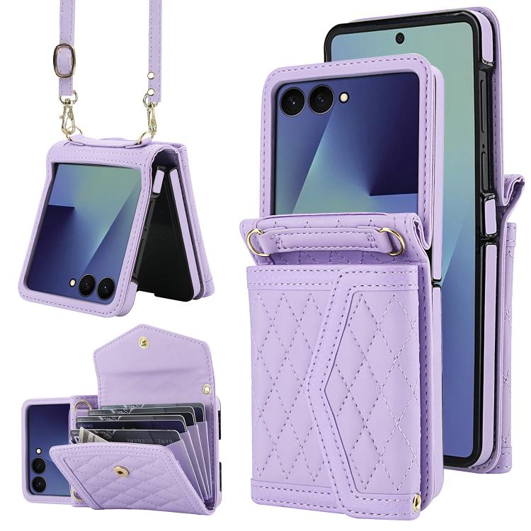 Splicing Rhombic Texture Phone Case with Long & Short Lanyard, Not Included Pen