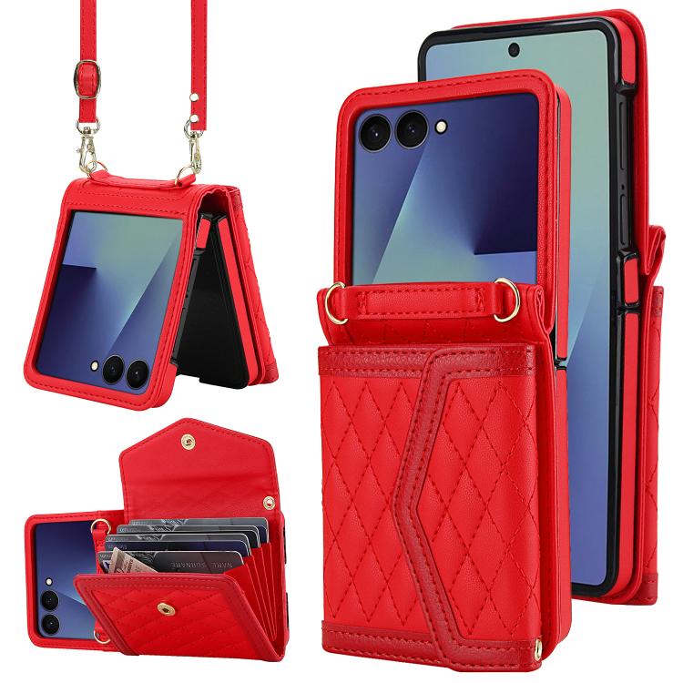 Splicing Rhombic Texture Phone Case with Long & Short Lanyard, Not Included Pen