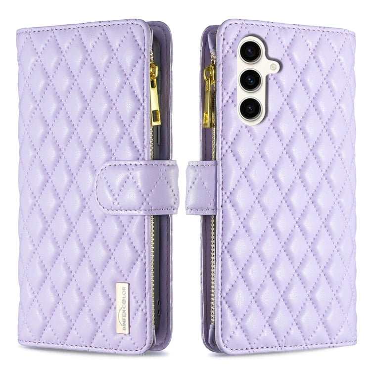 Diamond Lattice Zipper Wallet Leather Flip Phone Case, For Samsung Galaxy S25 5G, For Samsung Galaxy S25+ 5G, For Samsung Galaxy S25 Ultra 5G, For Samsung Galaxy S24 FE 5G