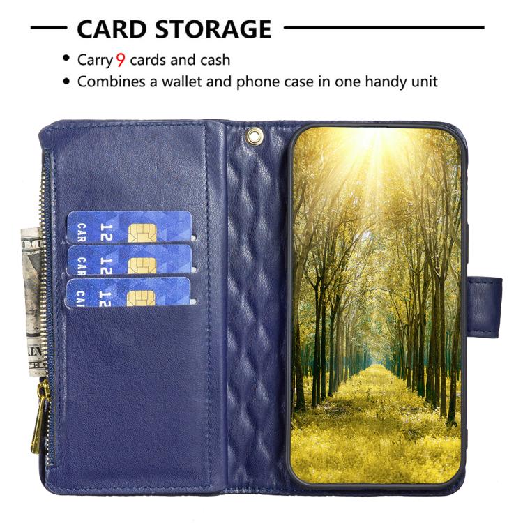 Diamond Lattice Zipper Wallet Leather Flip Phone Case, For Galaxy S27+ 5G, For Galaxy S26 FE 5G, For Samsung Galaxy S25 5G, For Samsung Galaxy S25+ 5G, For Samsung Galaxy S25 Ultra 5G, For Samsung Galaxy S24 FE 5G
