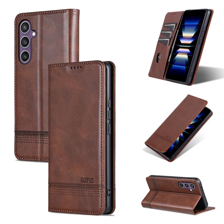 AZNS Magnetic Calf Texture Flip Leather Phone Case, For Galaxy S26 FE 5G, For Samsung Galaxy S26+ 5G, For Samsung Galaxy S26 Ultra 5G, For Samsung Galaxy S26 5G, For Samsung Galaxy S25 FE 5G, For Samsung Galaxy S25 Edge 5G, For Samsung Galaxy S25 5G   ...