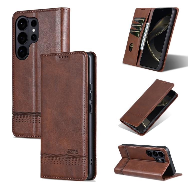AZNS Magnetic Calf Texture Flip Leather Phone Case, For Galaxy S26 FE 5G, For Samsung Galaxy S26+ 5G, For Samsung Galaxy S26 Ultra 5G, For Samsung Galaxy S26 5G, For Samsung Galaxy S25 FE 5G, For Samsung Galaxy S25 Edge 5G, For Samsung Galaxy S25 5G   ...