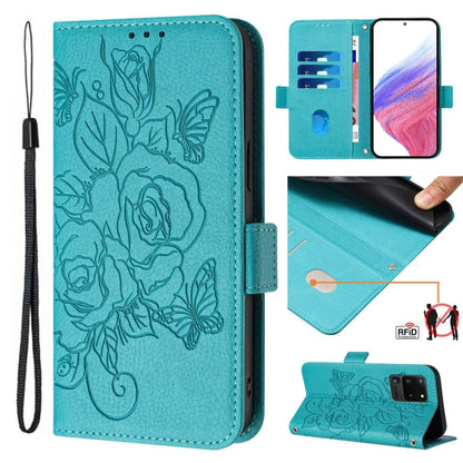 Embossed Rose RFID Anti-theft Leather Phone Case, For Samsung Galaxy S21 Ultra 5G, For Samsung Galaxy S20 Ultra, For Samsung Galaxy S20, For Samsung Galaxy S20+, For Samsung Galaxy S10e, For Samsung Galaxy S10+, For Samsung Galaxy S10