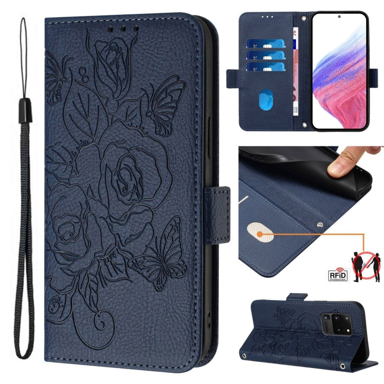 Embossed Rose RFID Anti-theft Leather Phone Case, For Samsung Galaxy S21 Ultra 5G, For Samsung Galaxy S20 Ultra, For Samsung Galaxy S20, For Samsung Galaxy S20+, For Samsung Galaxy S10e, For Samsung Galaxy S10+, For Samsung Galaxy S10