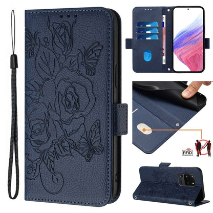 Embossed Rose RFID Anti-theft Leather Phone Case, For Samsung Galaxy S21 Ultra 5G, For Samsung Galaxy S20 Ultra, For Samsung Galaxy S20, For Samsung Galaxy S20+, For Samsung Galaxy S10e, For Samsung Galaxy S10+, For Samsung Galaxy S10