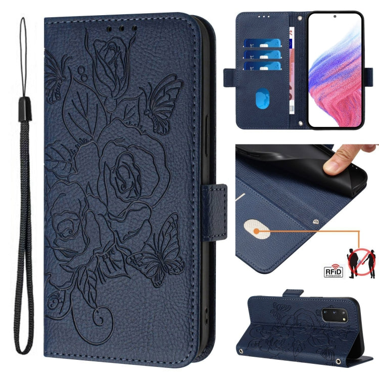 Embossed Rose RFID Anti-theft Leather Phone Case, For Samsung Galaxy S21 Ultra 5G, For Samsung Galaxy S20 Ultra, For Samsung Galaxy S20, For Samsung Galaxy S20+, For Samsung Galaxy S10e, For Samsung Galaxy S10+, For Samsung Galaxy S10