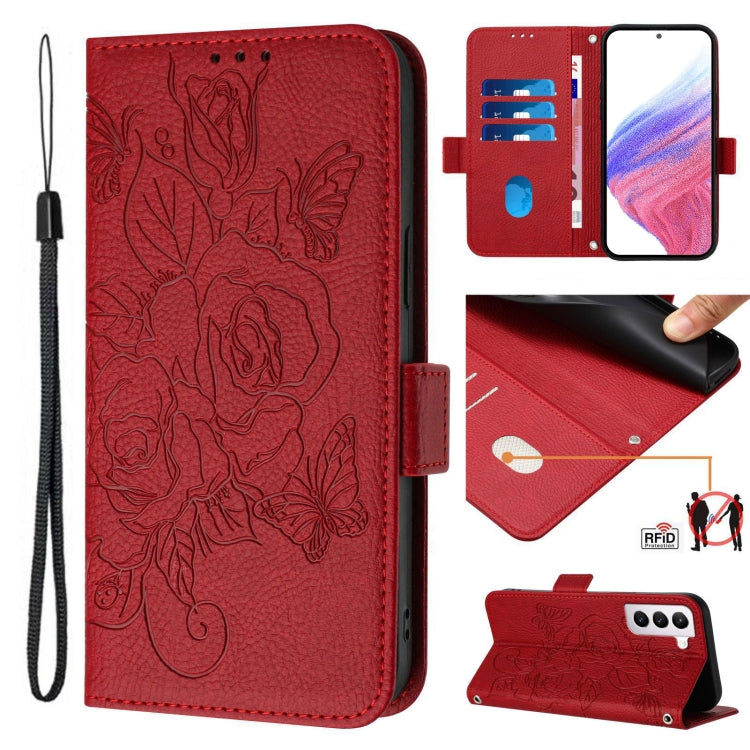 Embossed Rose RFID Anti-theft Leather Phone Case, For Samsung Galaxy S23 5G, For Samsung Galaxy S20 FE 5G / 4G, For Samsung Galaxy S22 Ultra 5G, For Samsung Galaxy S22+ 5G, For Samsung Galaxy S22 5G, For Samsung Galaxy S21 FE 5G, For Samsung Galaxy S21...