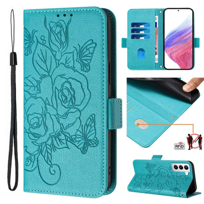 Embossed Rose RFID Anti-theft Leather Phone Case, For Samsung Galaxy S23 5G, For Samsung Galaxy S20 FE 5G / 4G, For Samsung Galaxy S22 Ultra 5G, For Samsung Galaxy S22+ 5G, For Samsung Galaxy S22 5G, For Samsung Galaxy S21 FE 5G, For Samsung Galaxy S21...