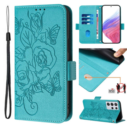 Embossed Rose RFID Anti-theft Leather Phone Case, For Samsung Galaxy S21 Ultra 5G, For Samsung Galaxy S20 Ultra, For Samsung Galaxy S20, For Samsung Galaxy S20+, For Samsung Galaxy S10e, For Samsung Galaxy S10+, For Samsung Galaxy S10