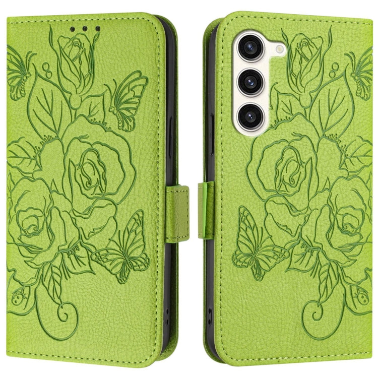Embossed Rose RFID Anti-theft Leather Phone Case, For Samsung Galaxy S23 5G, For Samsung Galaxy S20 FE 5G / 4G, For Samsung Galaxy S22 Ultra 5G, For Samsung Galaxy S22+ 5G, For Samsung Galaxy S22 5G, For Samsung Galaxy S21 FE 5G, For Samsung Galaxy S21...