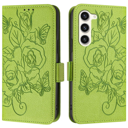 Embossed Rose RFID Anti-theft Leather Phone Case, For Samsung Galaxy S23 5G, For Samsung Galaxy S20 FE 5G / 4G, For Samsung Galaxy S22 Ultra 5G, For Samsung Galaxy S22+ 5G, For Samsung Galaxy S22 5G, For Samsung Galaxy S21 FE 5G, For Samsung Galaxy S21...
