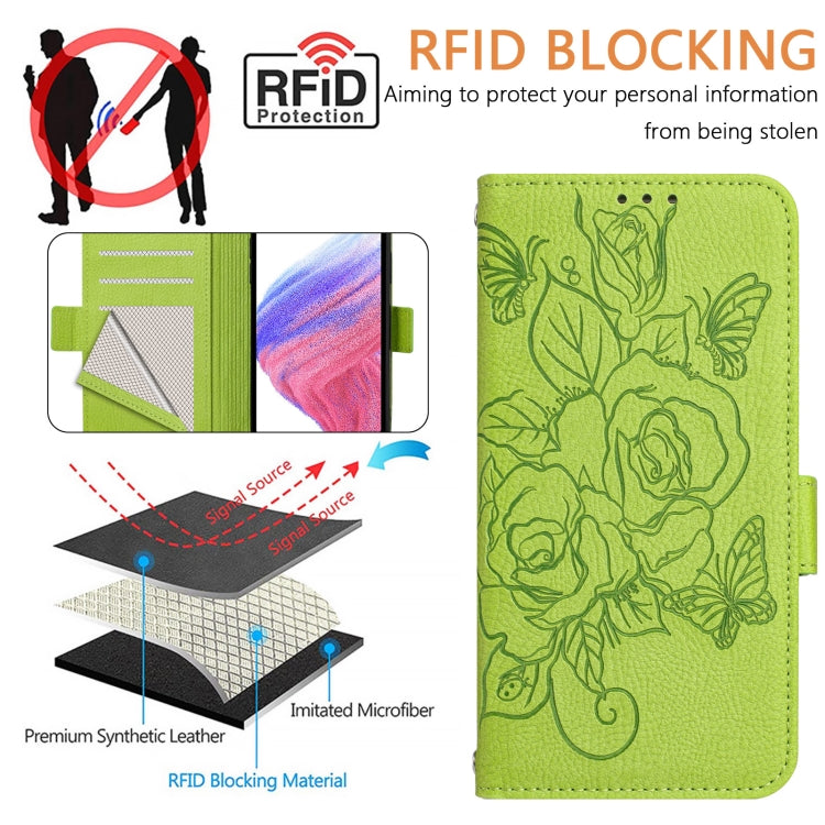 Embossed Rose RFID Anti-theft Leather Phone Case, For Samsung Galaxy S23 5G, For Samsung Galaxy S20 FE 5G / 4G, For Samsung Galaxy S22 Ultra 5G, For Samsung Galaxy S22+ 5G, For Samsung Galaxy S22 5G, For Samsung Galaxy S21 FE 5G, For Samsung Galaxy S21...