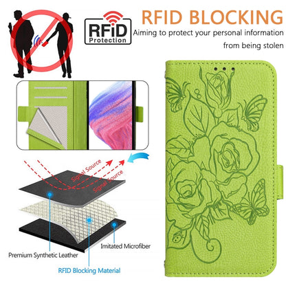 Embossed Rose RFID Anti-theft Leather Phone Case, For Samsung Galaxy S23 5G, For Samsung Galaxy S20 FE 5G / 4G, For Samsung Galaxy S22 Ultra 5G, For Samsung Galaxy S22+ 5G, For Samsung Galaxy S22 5G, For Samsung Galaxy S21 FE 5G, For Samsung Galaxy S21...