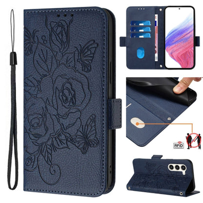 Embossed Rose RFID Anti-theft Leather Phone Case, For Samsung Galaxy S25 Ultra 5G, For Samsung Galaxy S24 FE 5G, For Samsung Galaxy S24 Ultra 5G, For Samsung Galaxy S24+ 5G, For Samsung Galaxy S24 5G, For Samsung Galaxy S23 FE 5G                       ...