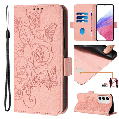 Embossed Rose RFID Anti-theft Leather Phone Case, For Samsung Galaxy S25 Ultra 5G, For Samsung Galaxy S24 FE 5G, For Samsung Galaxy S24 Ultra 5G, For Samsung Galaxy S24+ 5G, For Samsung Galaxy S24 5G, For Samsung Galaxy S23 FE 5G                       ...