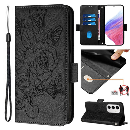 Embossed Rose RFID Anti-theft Leather Phone Case, For Samsung Galaxy S25 Ultra 5G, For Samsung Galaxy S24 FE 5G, For Samsung Galaxy S24 Ultra 5G, For Samsung Galaxy S24+ 5G, For Samsung Galaxy S24 5G, For Samsung Galaxy S23 FE 5G                       ...